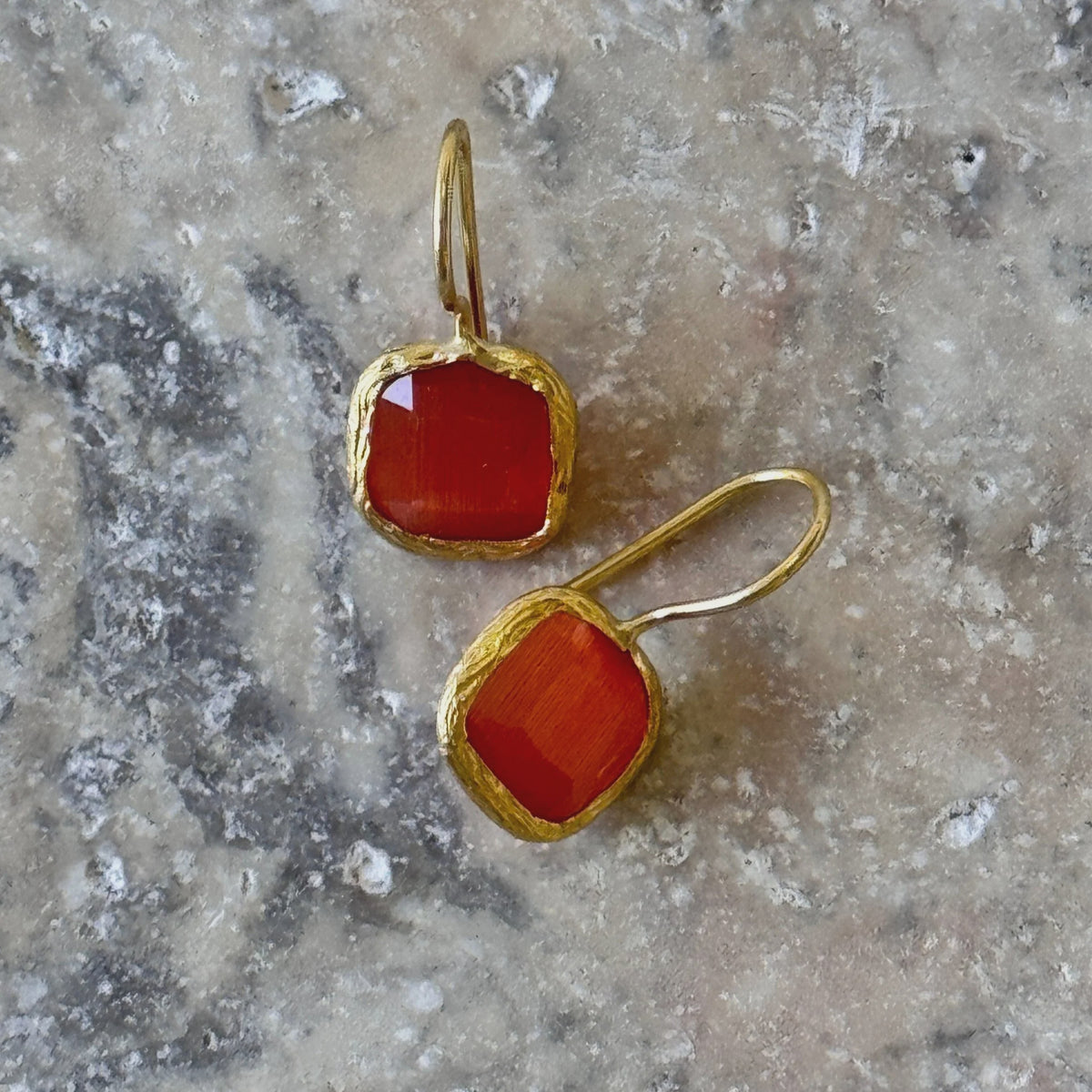 Red Stone Gold Hook Earrings