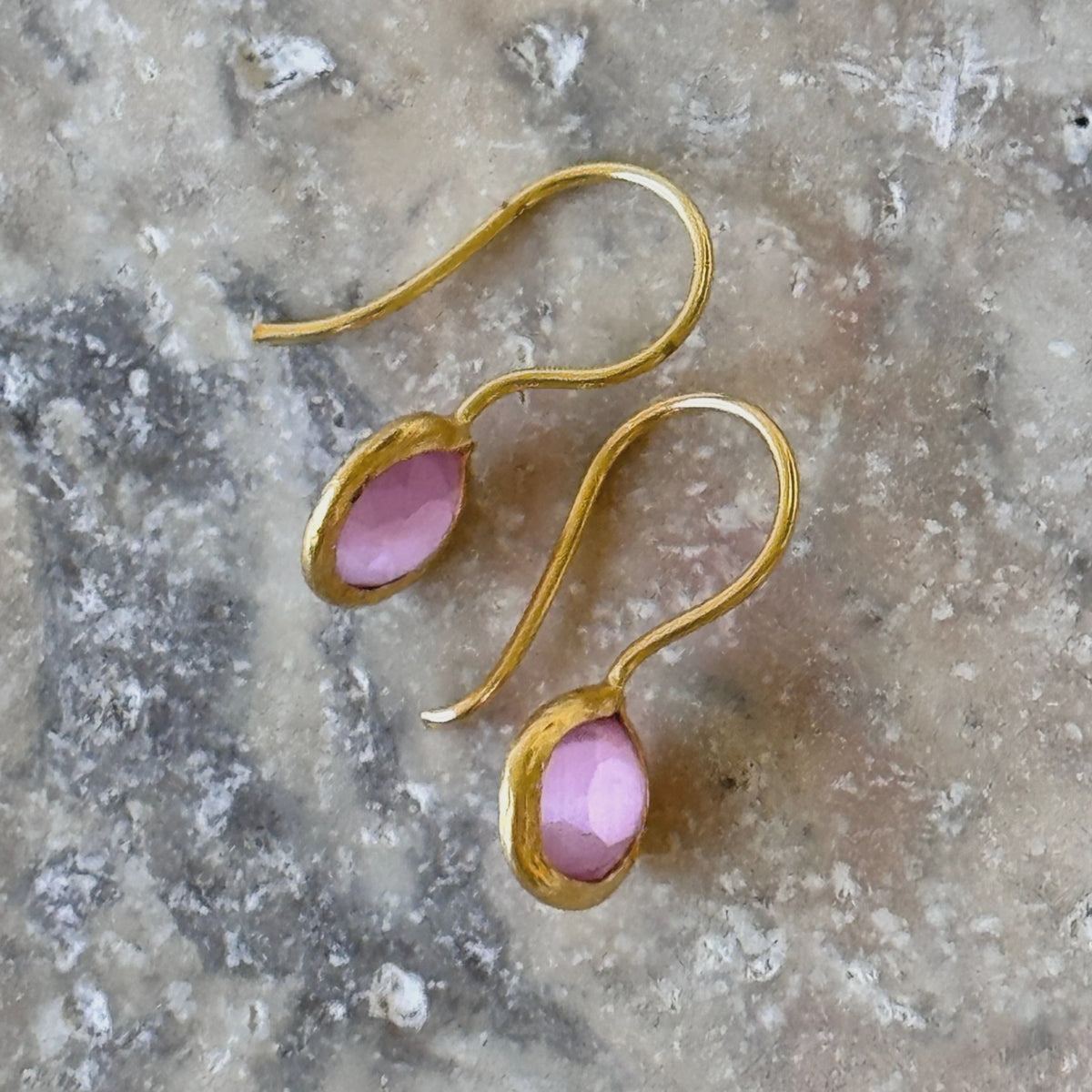 Pink Stone Gold Hook Earrings