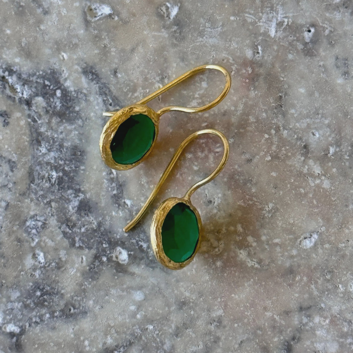 Green Stone Gold Hook Earrings