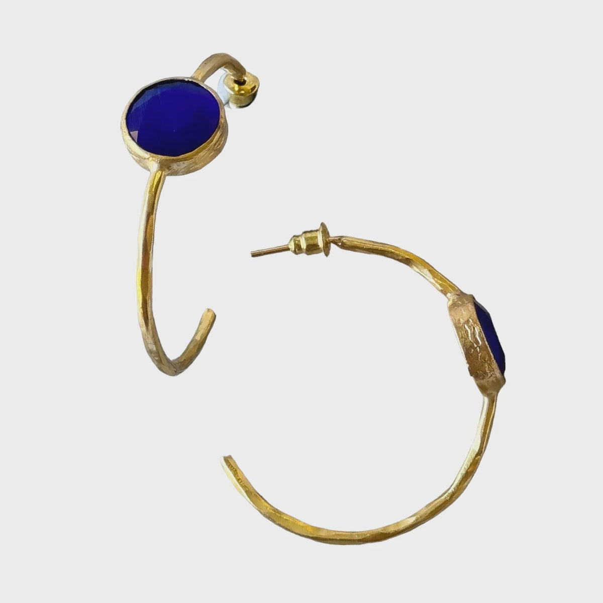 Gold Hoop with Blue Stone Earrings