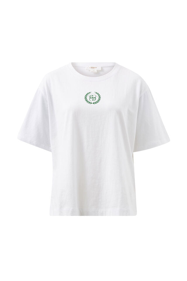 Slouchy Spilt Hem Tee / White Winter Green Logo