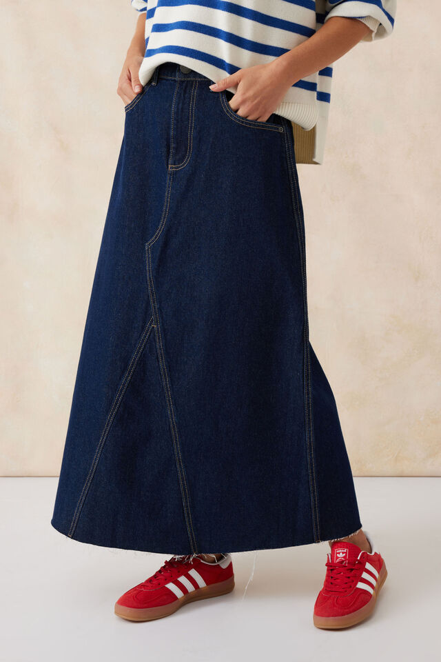 A-Line Denim Maxi Skirt / Midnight Blue