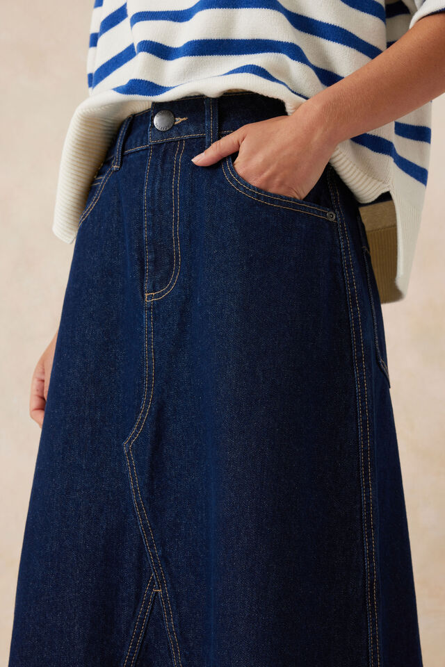 A-Line Denim Maxi Skirt / Midnight Blue