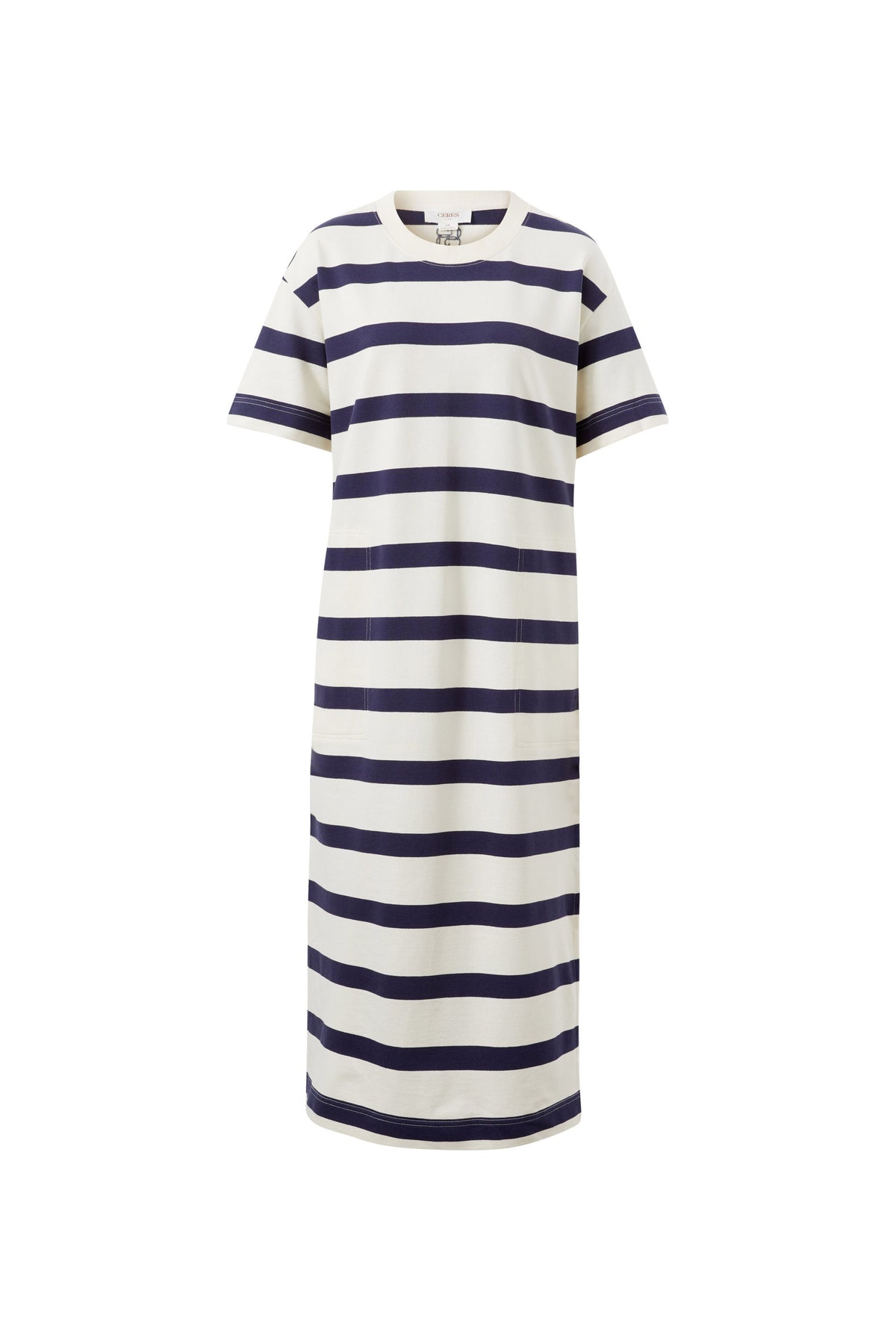 Midi Terry Dress / White & Navy Bold Stripe