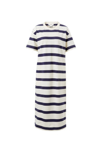 Midi Terry Dress / White & Navy Bold Stripe