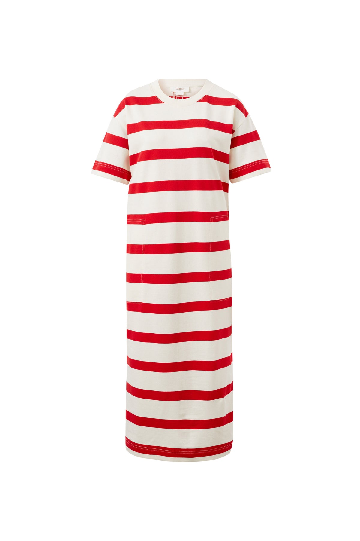 Midi Terry Dress / White & Red Bold Stripe