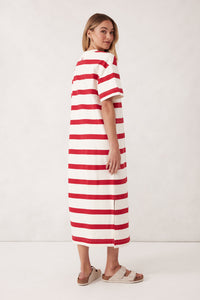 Midi Terry Dress / White & Red Bold Stripe