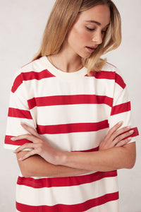 Midi Terry Dress / White & Red Bold Stripe