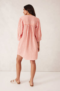 Crinkle Mini Dress / Coral White Gingham