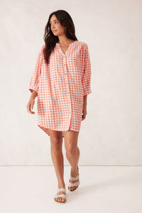 Crinkle Mini Dress / Coral White Gingham