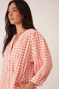 Crinkle Mini Dress / Coral White Gingham