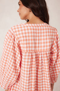 Crinkle Mini Dress / Coral White Gingham