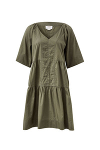 Tiered Poplin Mini Dress / Soft Olive