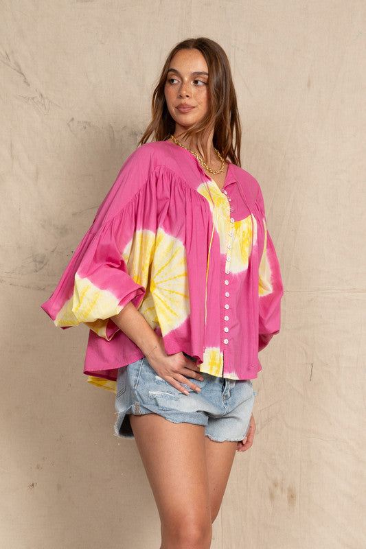 Sphere Smock Blouse in Fuschia Dye