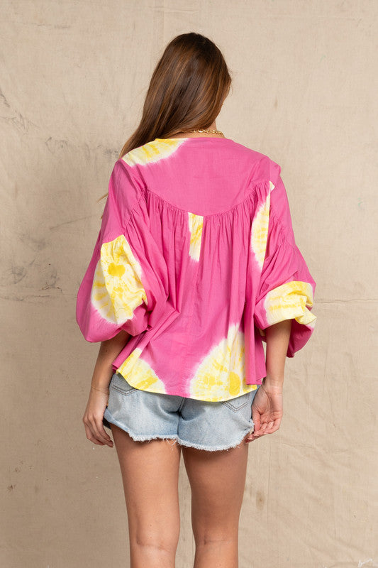 Sphere Smock Blouse in Fuschia Dye