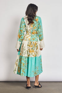 Saarinen Tiered Shirt Dress in Aqua Splice