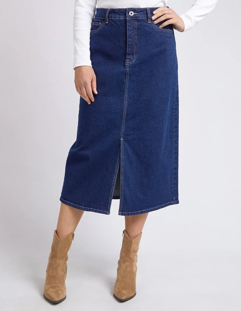 Eloise Denim Midi Skirt / Dark Blue Wash