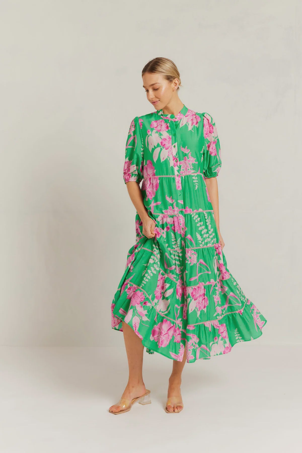 Martina Dress / Spring Green Night Garden Print