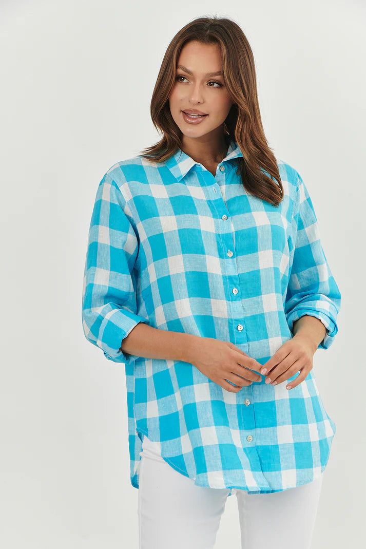 Linen Shirt / Madras Turquoise