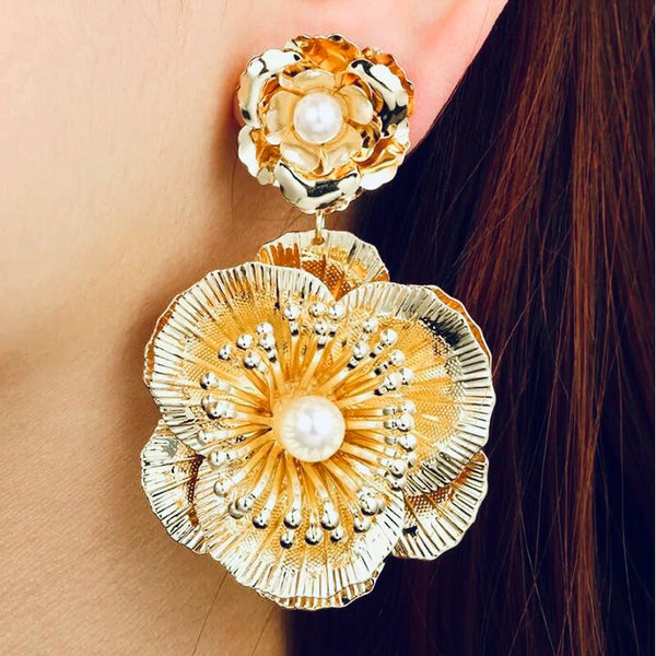 Large Gold Flower Statement Earrings