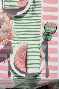 Green & Pink Turkish Stripe off-white Linen Tablecloth / 250 x 145