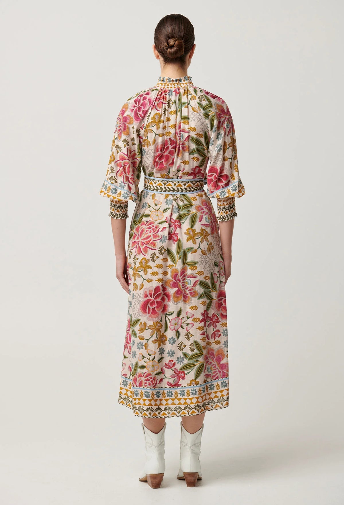 Carmen Viscose Linen Maxi Dress in Azalea Fields