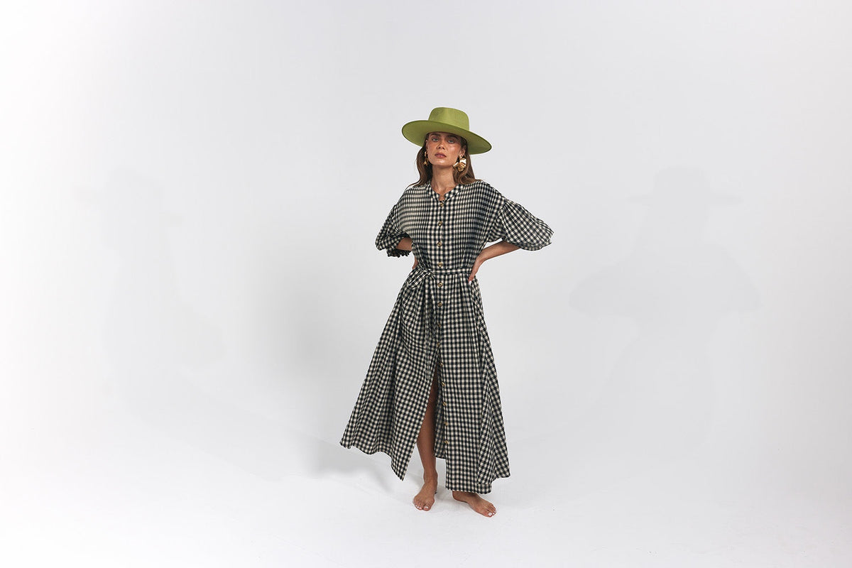 Poppy Maxi Dress / Balck Oat Gingham