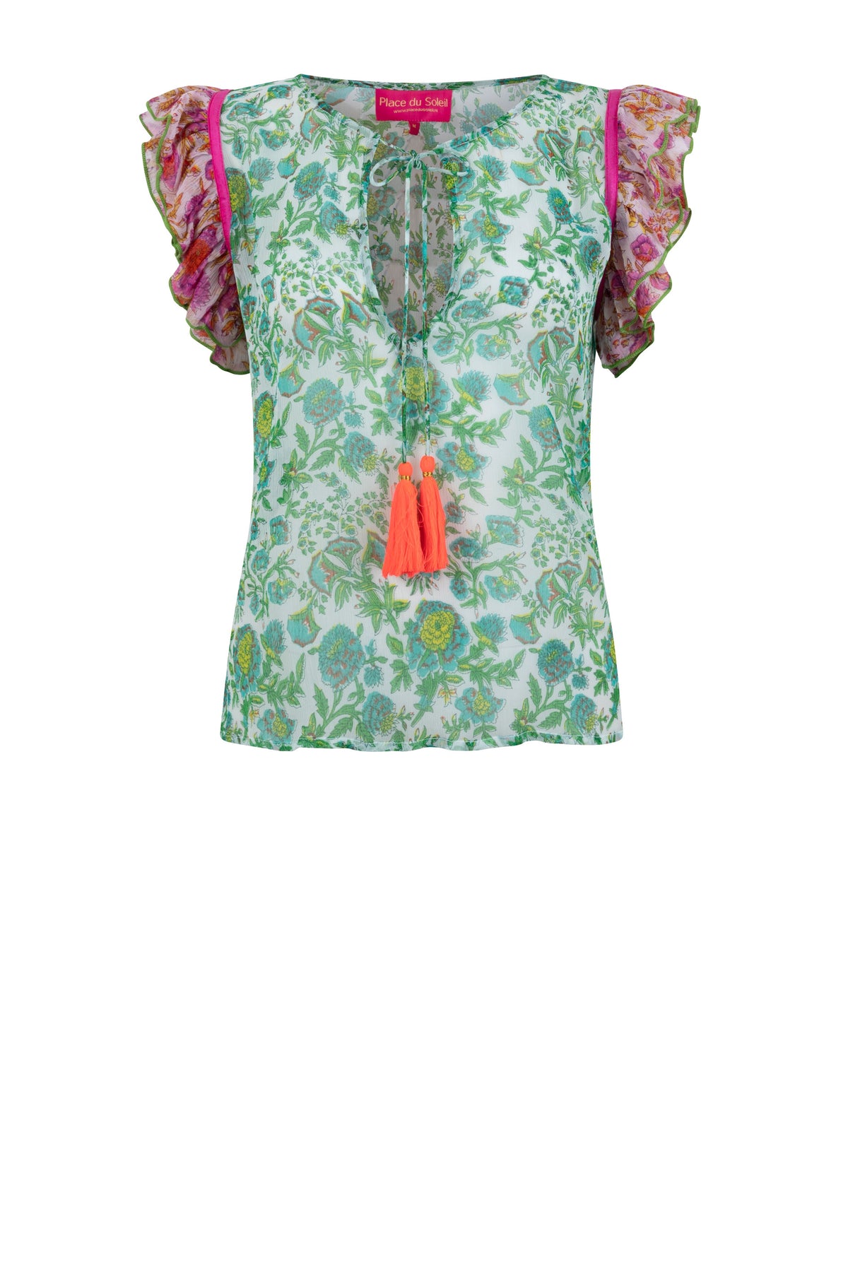 Place De Soleil Organic Cotton Blouse / Green & Pink