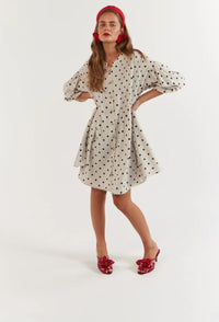 Poppy Mini Dress / Oat Polka Linen