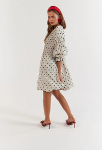 Poppy Mini Dress / Oat Polka Linen