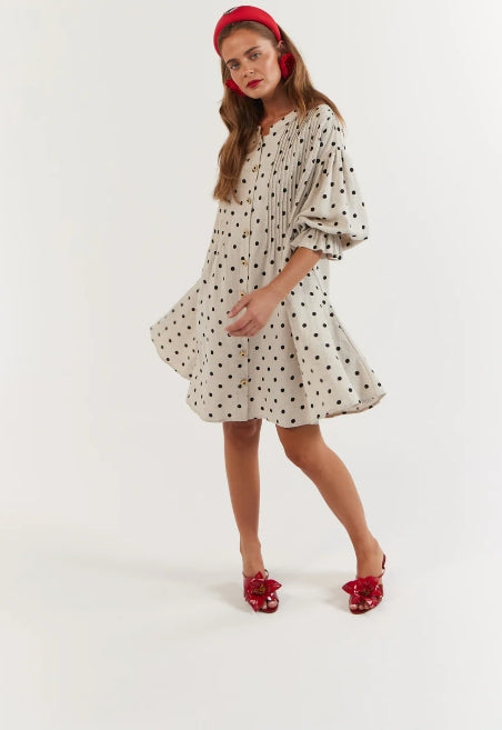 Poppy Mini Dress / Oat Polka Linen