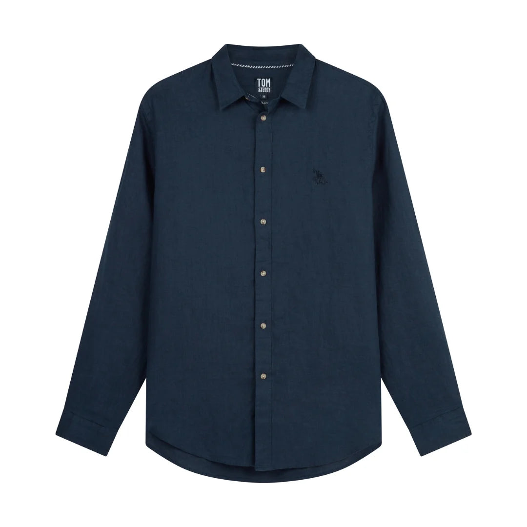 Navy Linen Long Sleeve Shirt