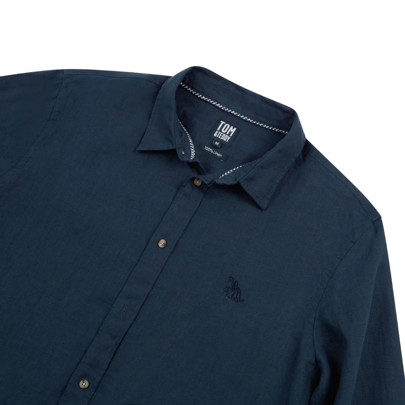 Navy Linen Long Sleeve Shirt